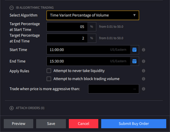 Time Variant Percentage of Volume Algo